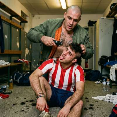 Skinhead shaves a footballer bald, his scalp gleaming like a freshly fucked asshole 😈🔪 #skinheads #dirtyathletes #haircut...