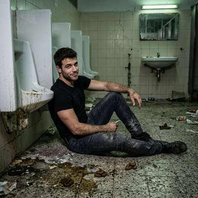 That filthy little twink on the filthy bathroom floor, ass spread wide, begging for a good facefuck while his ass drips with...