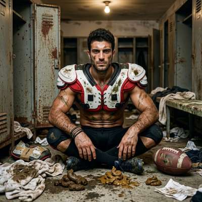 Dirty football stud covered in shit, ass dripping with filth, begging for a rough fuck in the locker room 🏈💩 #gayscat...