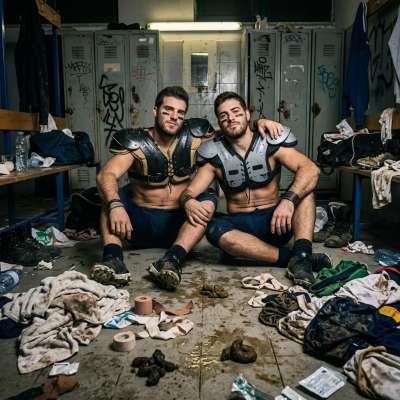 Two NFL players chowing down on the locker room floor, asses deep in shit while they feast like hungry pigs 🐷💩 #gayscat...