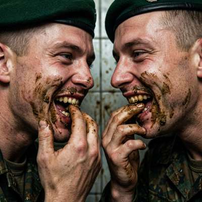 Two hungry soldiers slurping each other’s shit in a public john 😈💦 #gayscat #fetish #military #inpublic