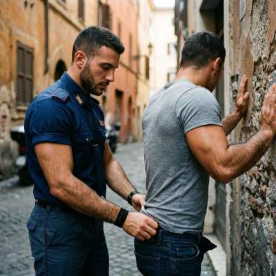 That hunky cop’s hands all over your tight muscles, frisking you like he owns that ass 😈💦 #dirtycops #street #dominance