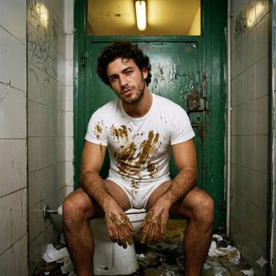This dude slathered shit all over his shirt in a public bathroom, leaving it glistening like a fucking masterpiece of filth....