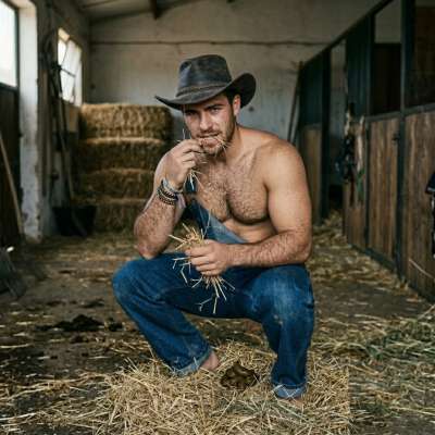 That rugged cowboy just dropped a steaming load in the barn, filling the air with that thick, musky stench of fresh shit....
