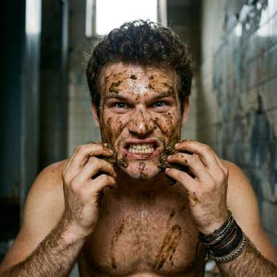 That tight ass slathered in warm shit in a filthy public john, face dripping with the stinky brown paste as he grins like a...