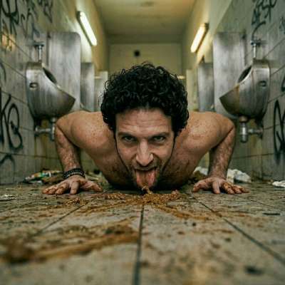 That filthy little twink got his face buried in the public toilet bowl, licking up every last drop of warm, stinky shit like...