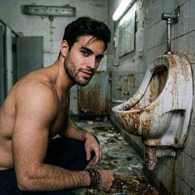 Kneeling before that filthy urinal, tongue lapping up every drop of warm piss like the desperate slut you are 😈 #toilet