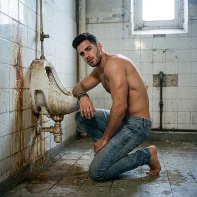 Kneeling before that filthy urinal, tongue out, ready to worship every drop of piss like it’s the sweetest nectar 😈💦 #fetish...
