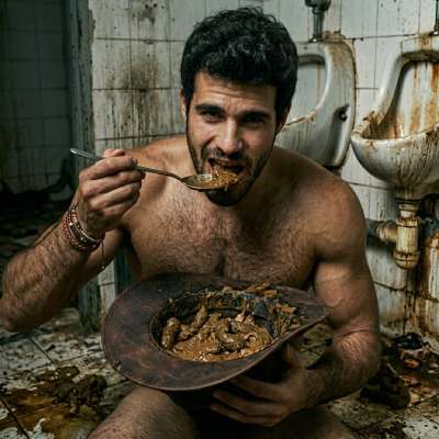 A perverted cowboy fills his hat with shit and eats it with a spoon. #gayscat #dirtycowboys #toys #hairy