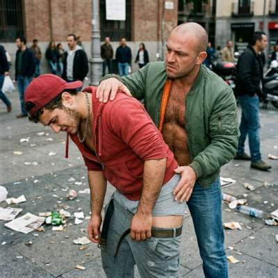 A skinhead spanks a boy on the street. #skinheads #inpublic #rough #street #hairy