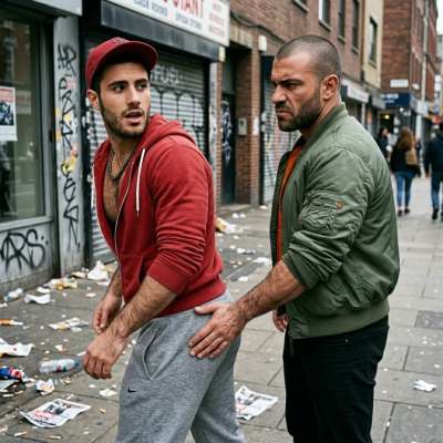A skinhead spanks a boy on the street. #skinheads #inpublic #spanking #street