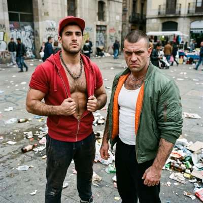A boy and a skinhead are on the street, ready to fuck. #skinheads #inpublic #street #hairy