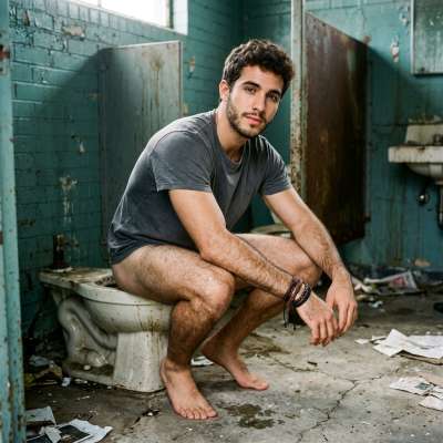 That tight ass clenching as he drops a steaming load in a public toilet, filling the stall with that thick, musky stench....
