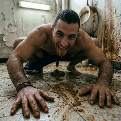 Watch that tight ass squat & drop a steaming load on the filthy floor, leaving a glistening brown mess for the next guy to...