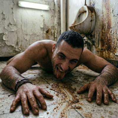 lick that filthy bathroom floor, you dirty slut—taste every last drop of public grime on your knees 🤢🔥 #gayscat #fetish...