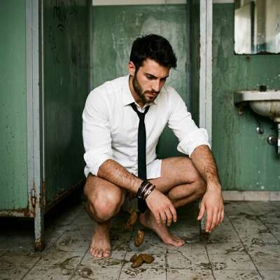 Dude drops a steaming load on the public bathroom floor, leaving a sticky mess for some unlucky soul to step in. The smell...
