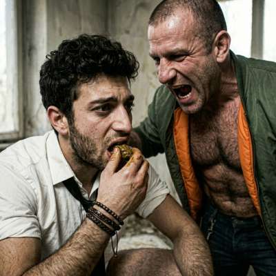 Forced to eat that warm, mushy shit on the floor, his face pressed into the stink—nothing hotter than a skinhead making you...
