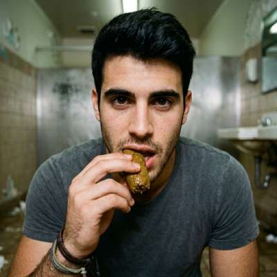 This twink loves shoving his face in public shit like a hungry pig, slurping up every last drop of that warm, mushy brown...