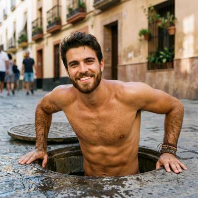 Dirty boy crawling out the manhole, covered in thick slime and filth, his ass dripping with sewer filth 💩🔥 #fetish #inpublic...