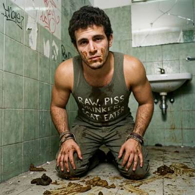 Raw, piss, scat eater on my shirt like a fucking badge of honor 😈💦💩 #gayscat #toilet #humiliation #hairy