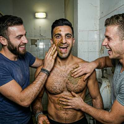 Two dudes slathered me in shit in a public bathroom, rubbing it all over my skin like it was the hottest fucking lotion 💩🔥...