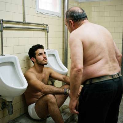 Old, fat daddy’s got me pinned in the public john, his sweaty hands all over my ass while I whimper like the little slut I...