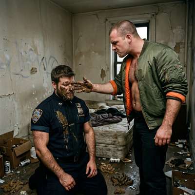 Skinhead smears shit all over a sub cop’s face, pressing his filthy fingers into his mouth while he whimpers #gayscat...
