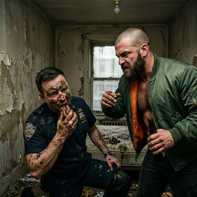 Skinhead makes a cop eat his shit while begging for more—nothing hotter than humiliation on his knees 😈💩 #skinheads...