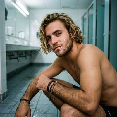 Hot dude on his knees in a public restroom, cum dripping down his face like a filthy toilethero masterpiece. Who’s ready to...