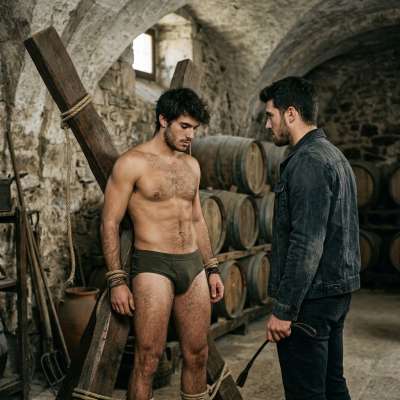 Hot as hell—this tied-up stud taking every lash of that saint’s cross, sweat dripping, cock twitching with every sting....