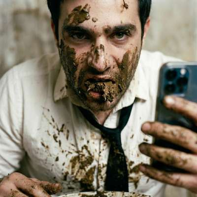 Dripping with filth, this hot guy can’t resist snapping a pic while devouring his favorite mess—raw, unfiltered, and so...