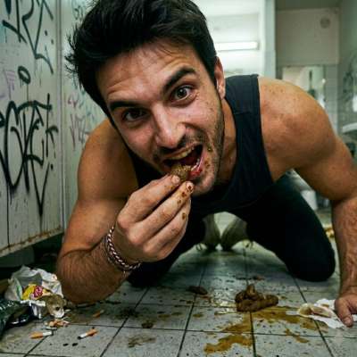 Hot little twink devouring that filthy load in a grimy public restroom—messy, raw, and so fucking hot. #gayscat #toilet