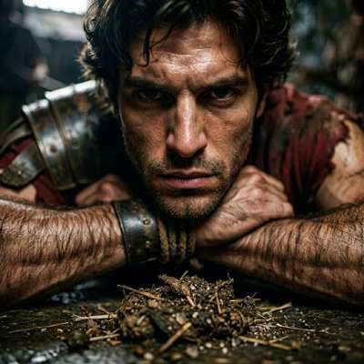 Roman centurion on his knees, begging for that filthy load—no mercy, just raw, stinking submission. #gayscat #gladiators...