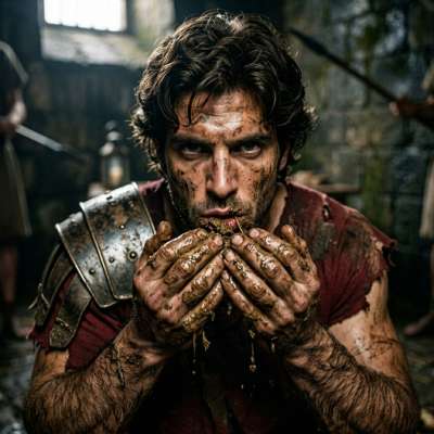 Roman centurion devours filth like a god—dirty hands, messier mouth. Who’s getting their armor stained tonight? #gayscat...