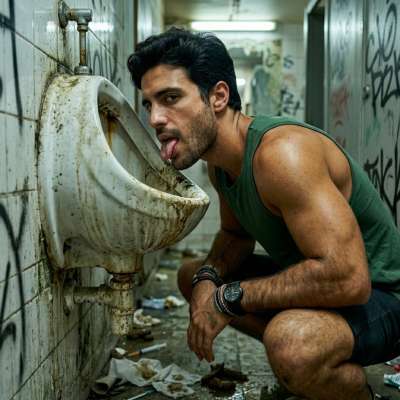 Hot as hell licking that filthy wall urinal—dirty boy taking every last drop. #gaypiss #toilet #humiliation