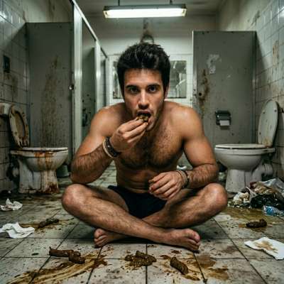 Hot as hell watching this guy devour that filthy load in the grimy public restroom—absolute gayscat perfection. Who’s ready...