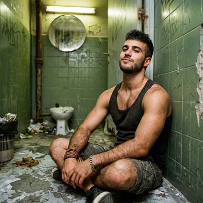 Hot as hell squatting in that filthy public bathroom stall—dirt, grime, and the sweetest taboo. Who’s joining me for some...