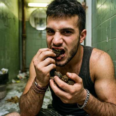 Hot as hell watching this guy devour that filthy load in a grimy public restroom—nothing sexier than a man who loves getting...