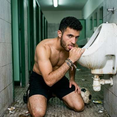 Hot as hell watching this guy deepthroat a public urinal—kneeling like a filthy slut, tongue swirling that cold porcelain....