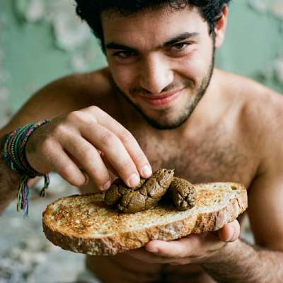 Hot as hell watching this guy slather that filthy load on toast—nothing sexier than a man who loves getting messy. #gayscat...
