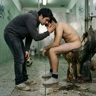 Hot, tight hole clenching as he shits messy in that filthy stall—my fingers tracing every dirty twitch while he groans....