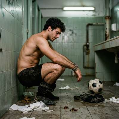 Squatting in the locker room, that hot player’s got me drooling—nothing sexier than a filthy mess on the floor while he...