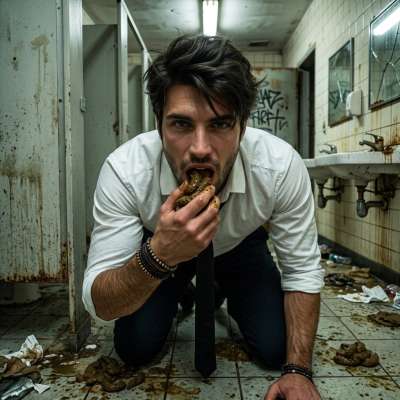 Hot damn, watch this fine boy chow down on a filthy load in a disgusting bathroom—absolute gayscat heaven. Who’s ready to...