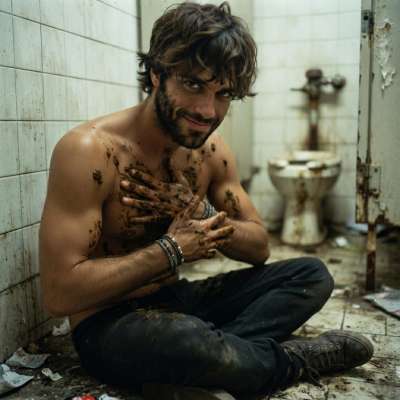 Hot as hell watching this guy slather himself in filth—public bathroom filth, messy & raw. Who’s getting dirty with me...