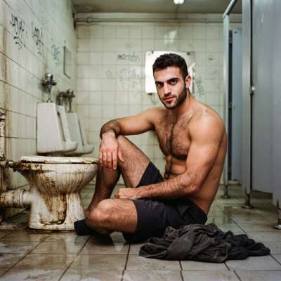 Hot as hell in a grimy public bathroom—kneeling like a filthy good boy, ready to take whatever you’ve got. #toilet...