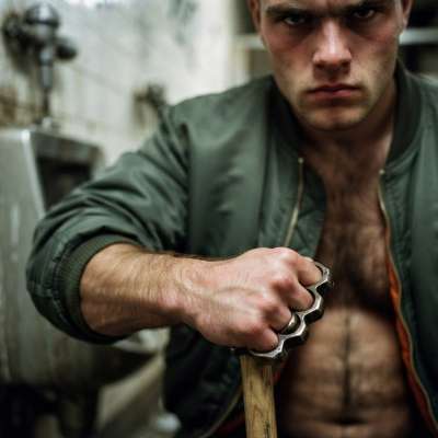 This skinhead’s got a mean right hook—and that grip? Fucking lethal. Hard muscles, harder edge. Who’s getting choked up...