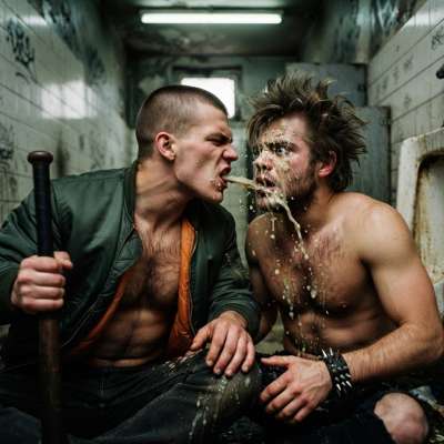 skinhead’s cum dripping down that punk’s face as he chokes on it—raw, filthy dominance at its finest. #gaypuke #skinheads...