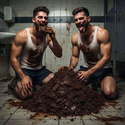 Two filthy pigs feasting on a pile of shit, slurping every last drop like it’s the finest delicacy. 🐷💦🔥 #gayscat #perverts...