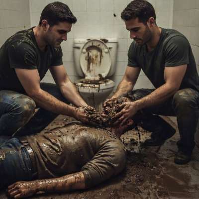 Two ripped scouts pin me down in a grimy public toilet, taking turns to cover me in their filthy mess. The stench, the heat,...
