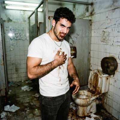 chest heaving under stained fingers, the weight of it all pressing down, beard rough against skin, blood smeared thick on...